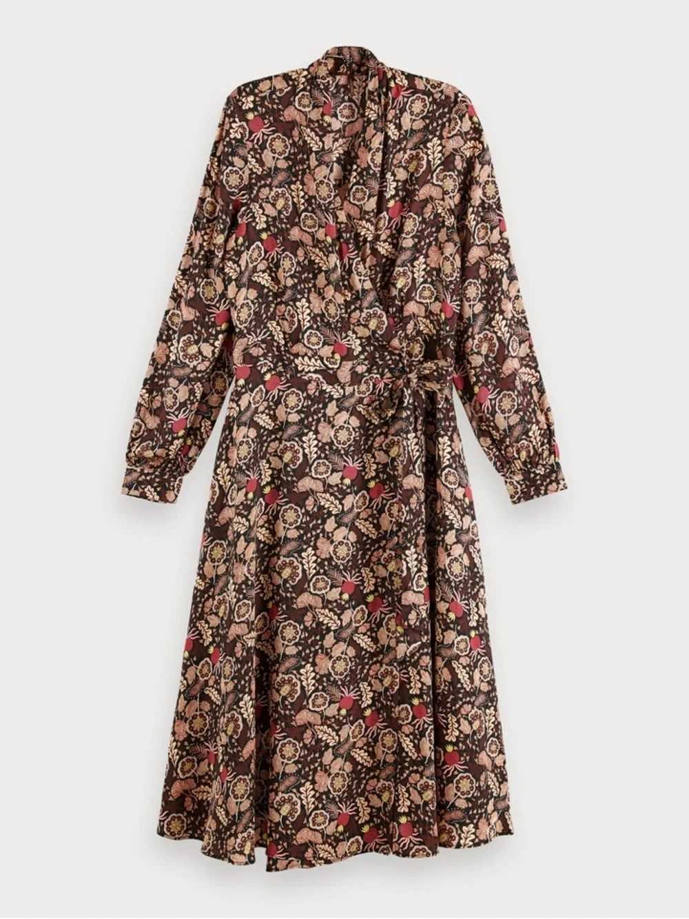 Scotch & Soda Brown Floral Midi Dress with Pink Accents - Picture 4 of 10
